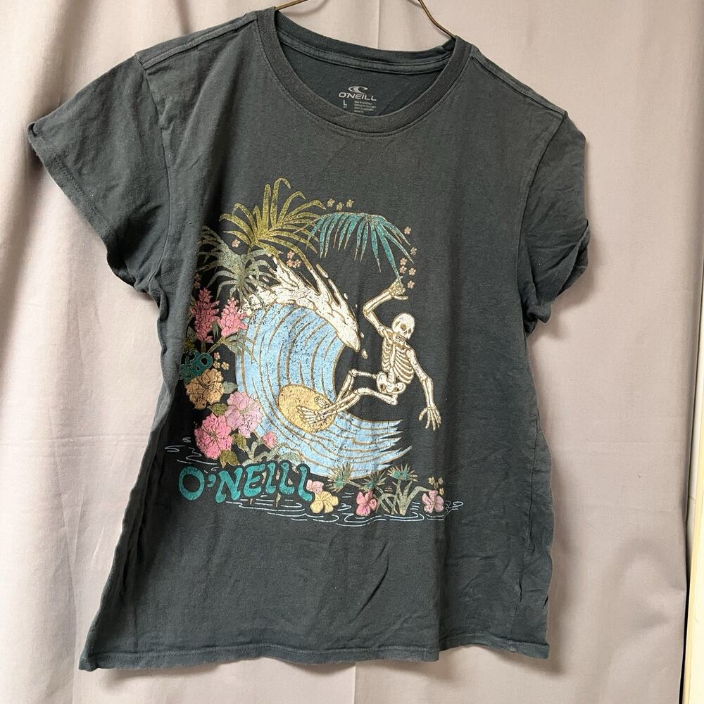 O'Neill skeleton floral short-sleeve graphic cropped shirt Size L Surf BR2211